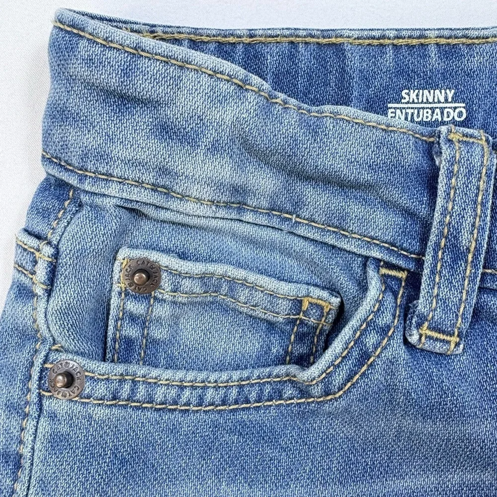 Cat & Jack Boys Blue Denim Adjustable Tabs Skinny Fit Stretch Jeans Size 6